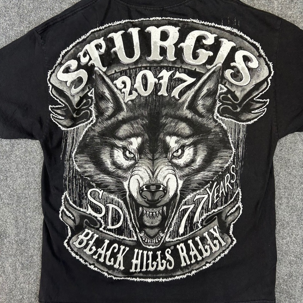 Hot Leathers Sturgis 2017 Black Hills Rally Wolf Graphic T-Shirt Mens XL Black